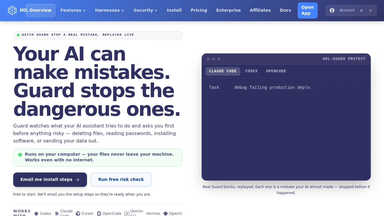 Screenshot of HOL Guard website
