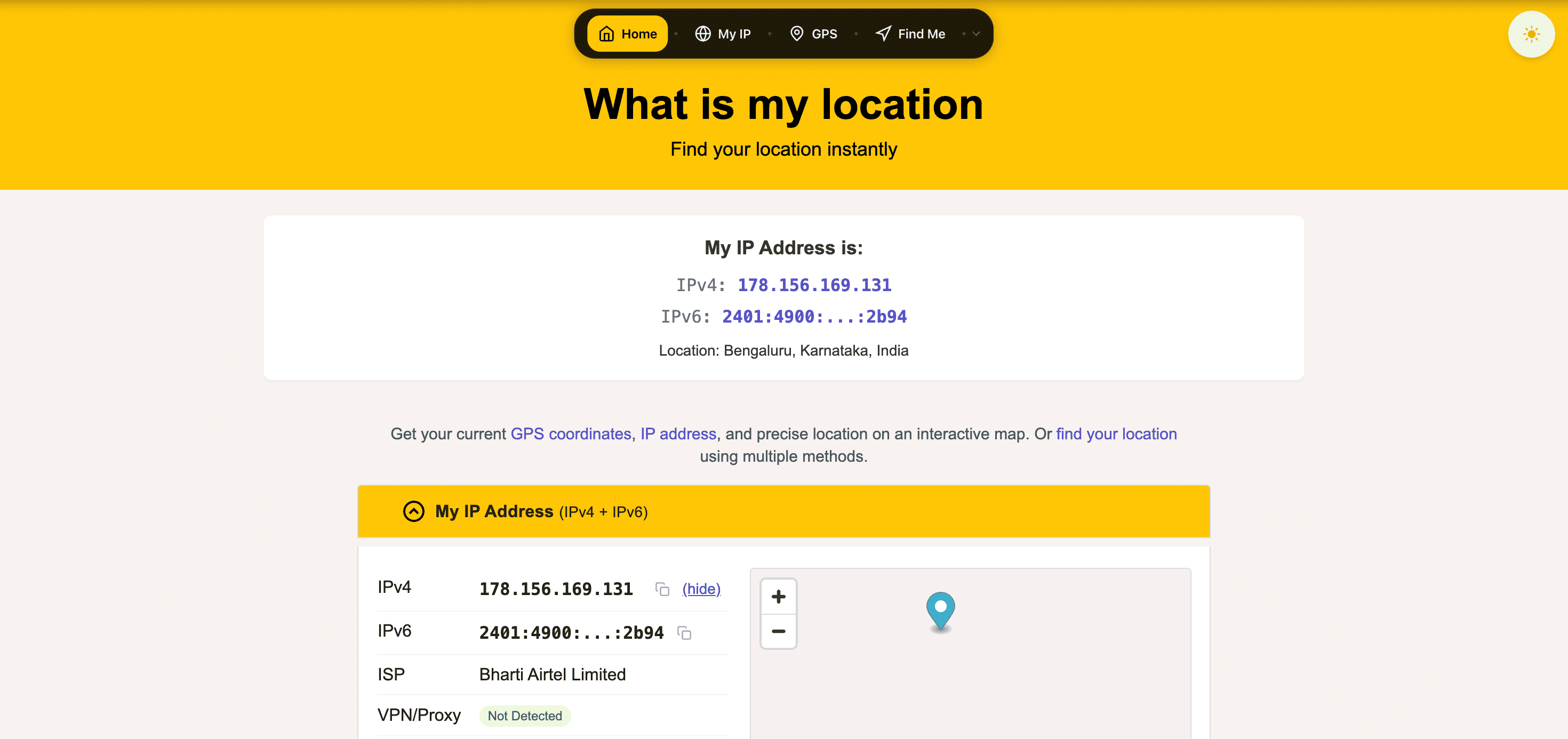 Screenshot of WhatIsMyLocation website