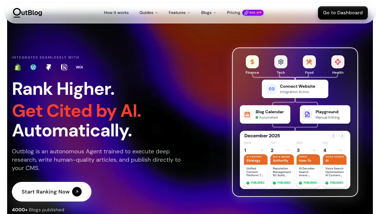 Screenshot of OutblogAI website
