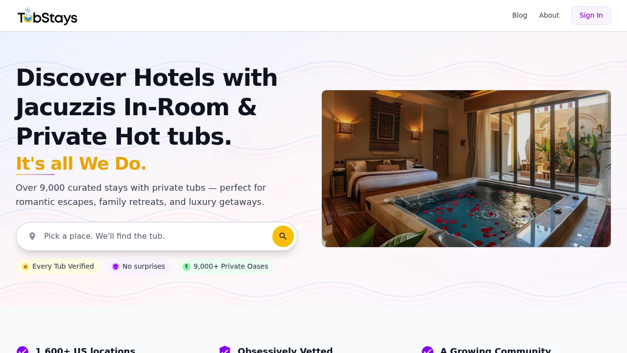 Screenshot of TubStays website