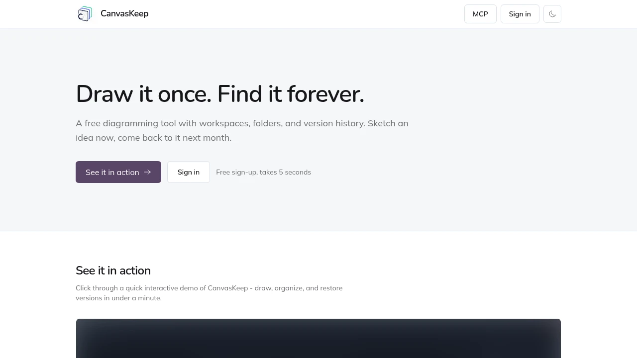 Screenshot of CanvasKeep website