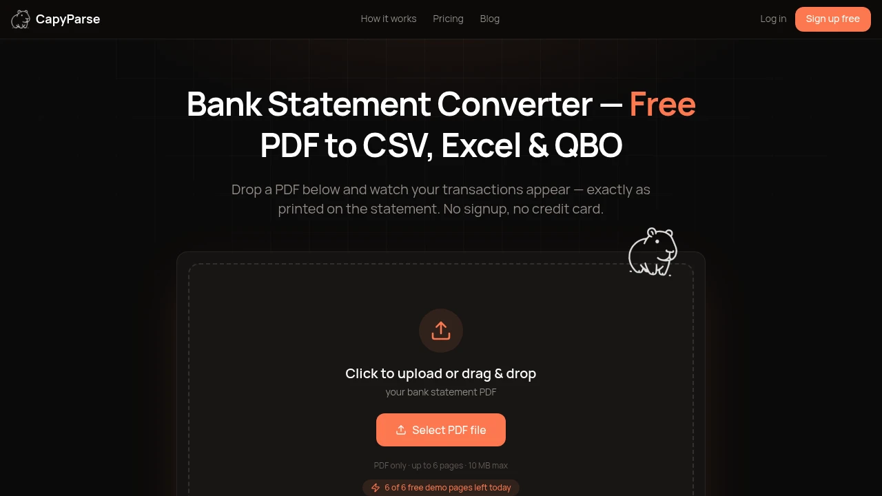 Screenshot of CapyParse website