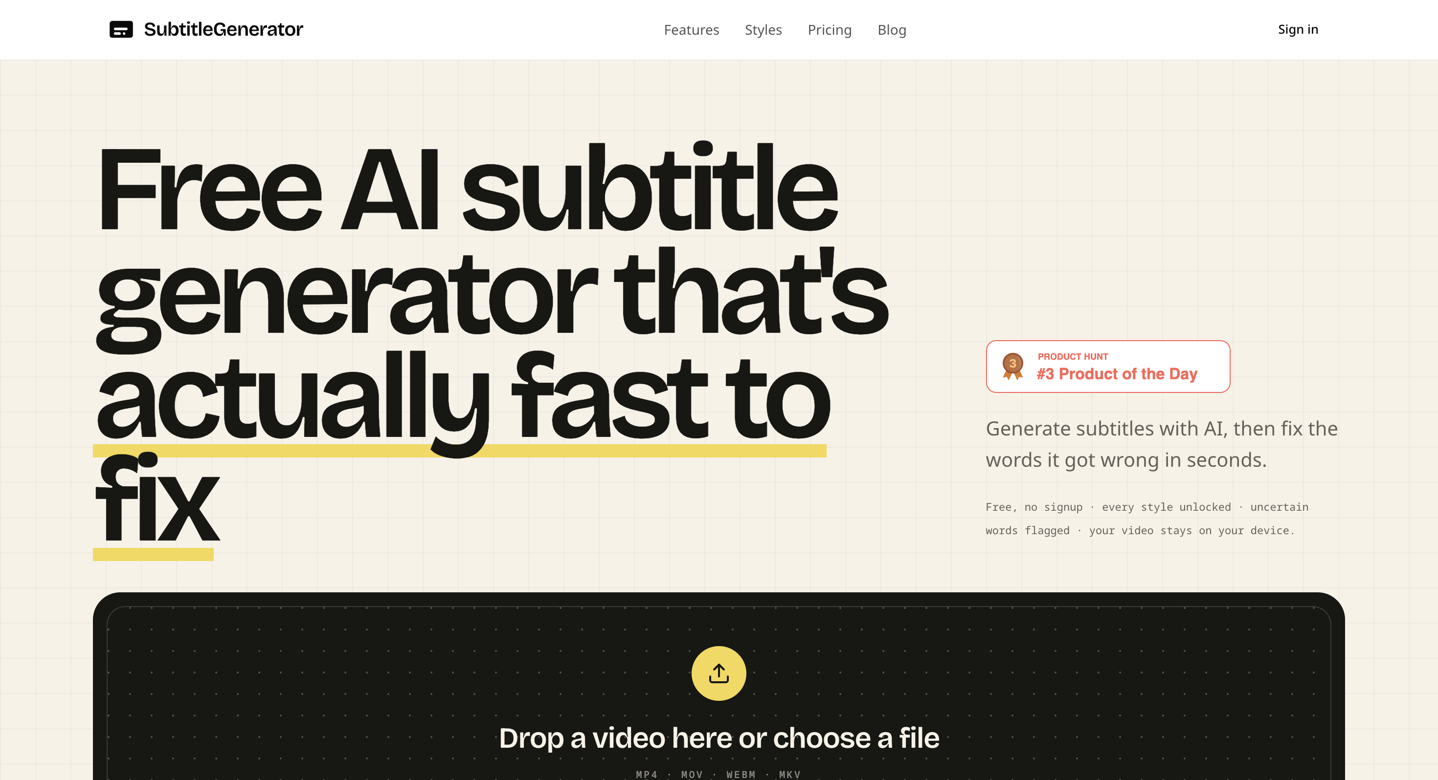 Screenshot of SubtitleGenerator website