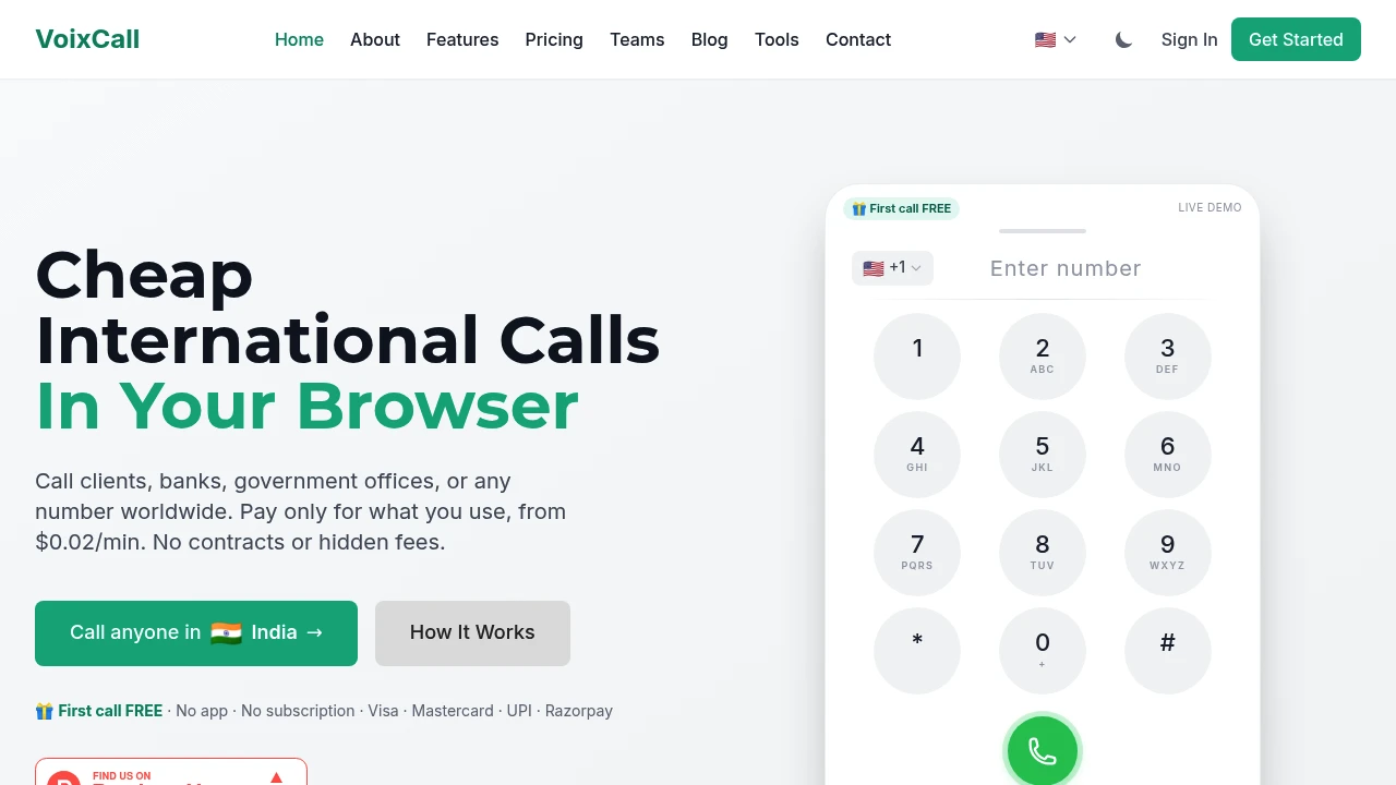 Screenshot of VoixCall website