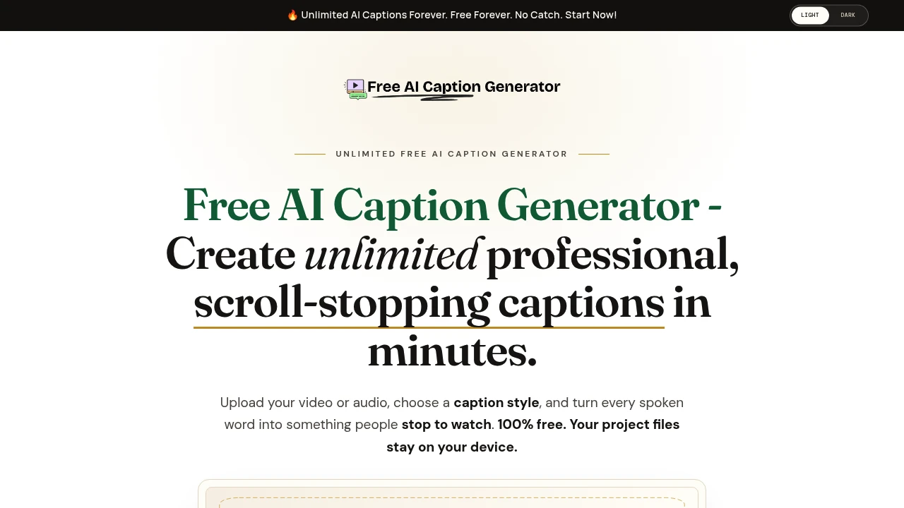 Screenshot of Free AI Caption Generator website