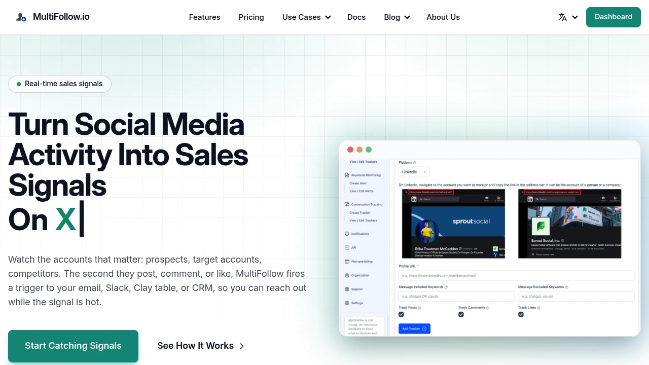 Screenshot of MultiFollow.io website
