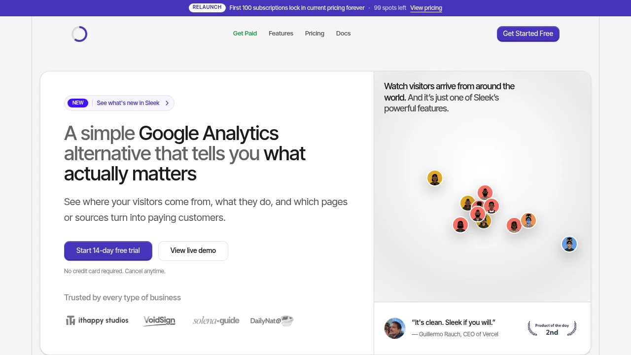 Screenshot of Sleek Analytics website