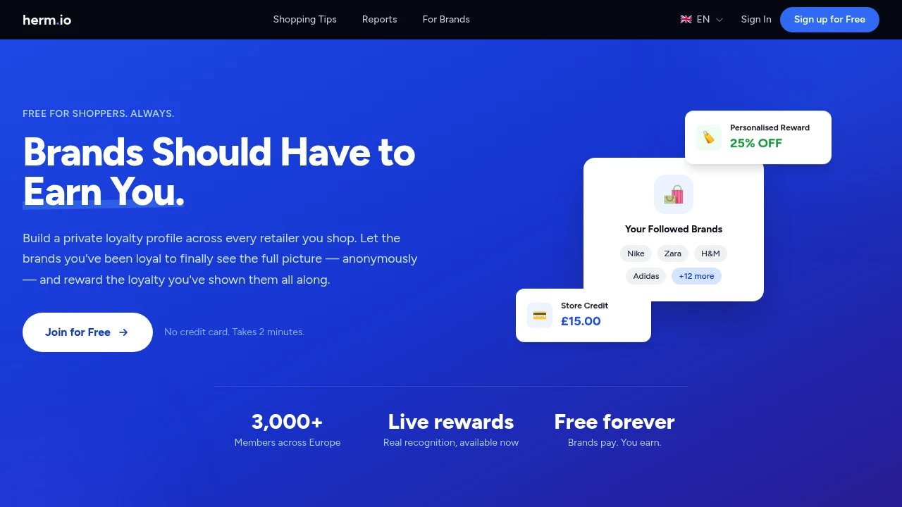 Screenshot of Herm website
