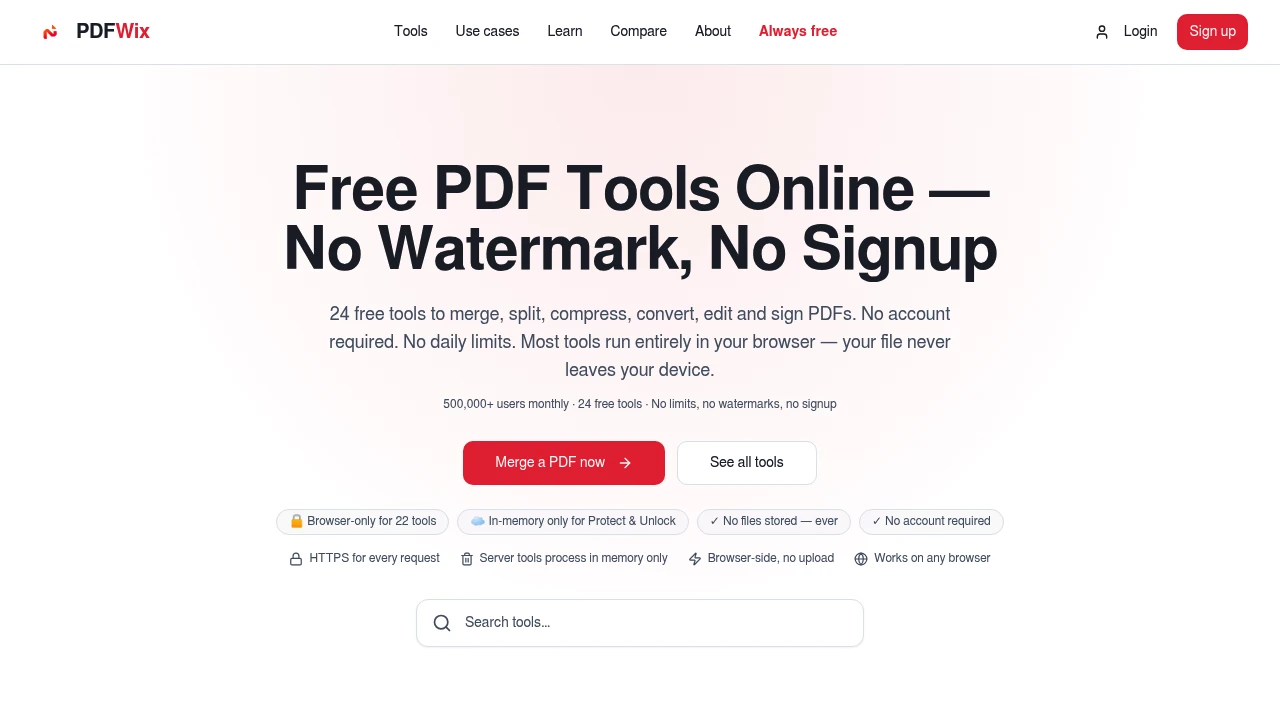 Screenshot of PDFWix website