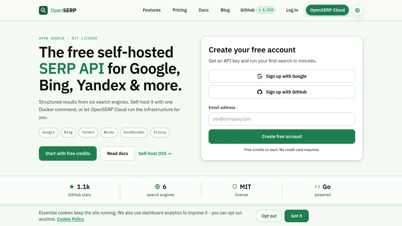 Screenshot of OpenSERP website