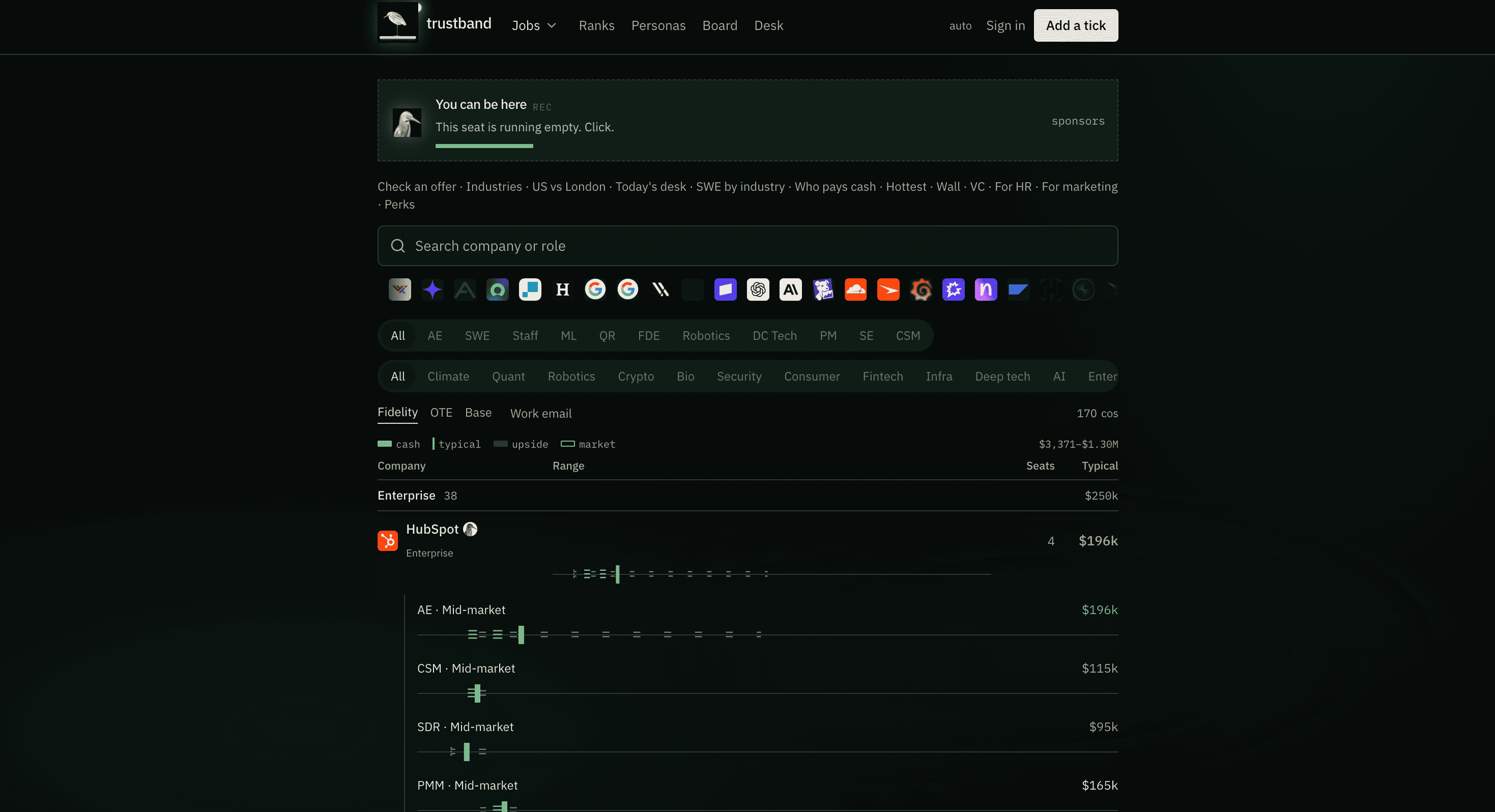 Screenshot of Trustband website