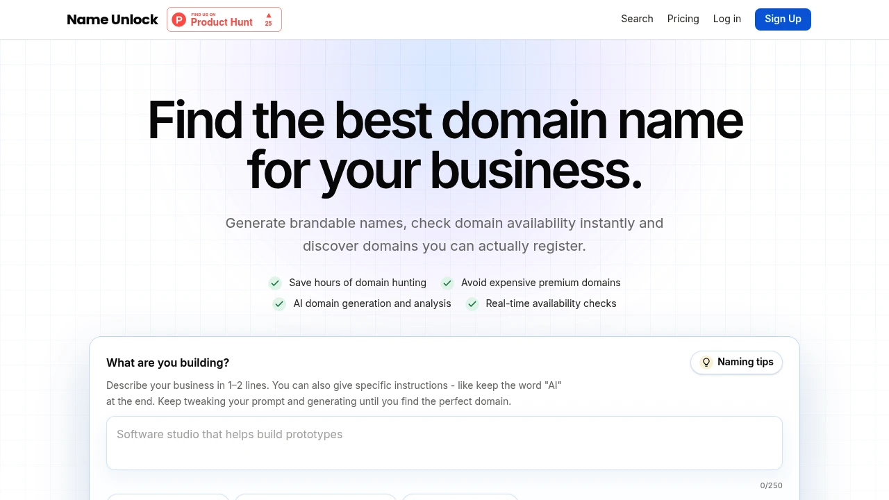 Screenshot of NameUnlock website