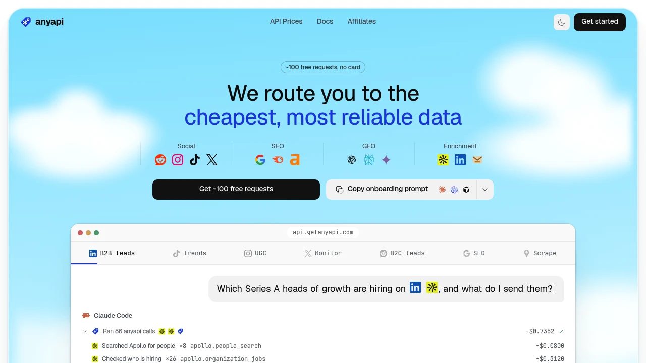 Screenshot of AnyAPI website