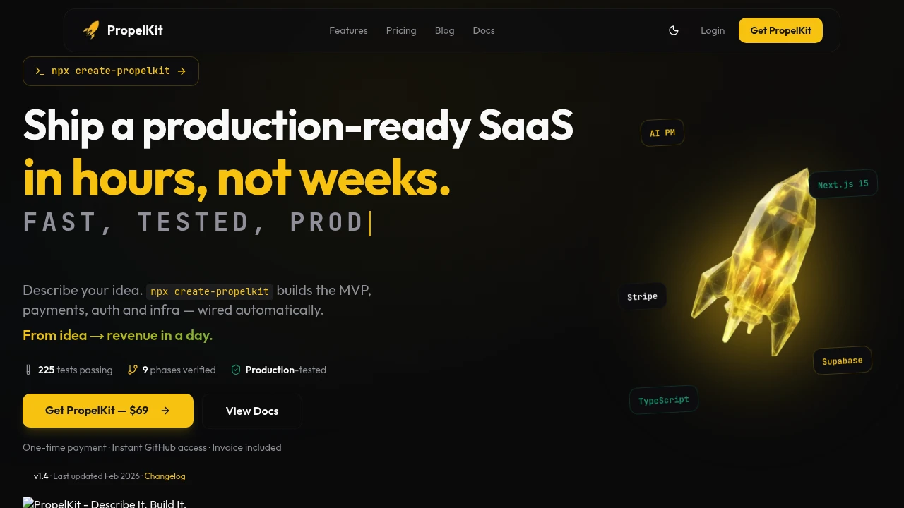 Screenshot of PropelKit website