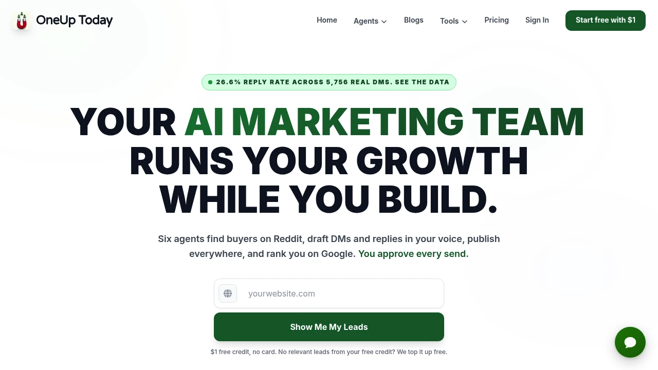 Screenshot of OneUp Today website