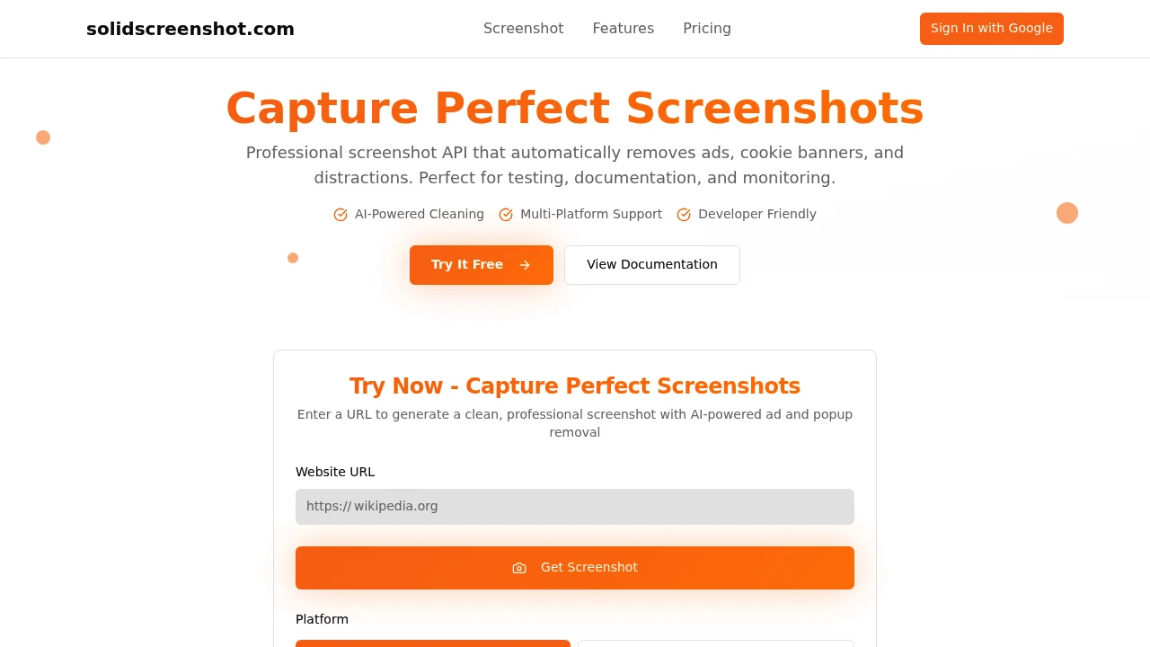 Screenshot of Solid Screenshot website