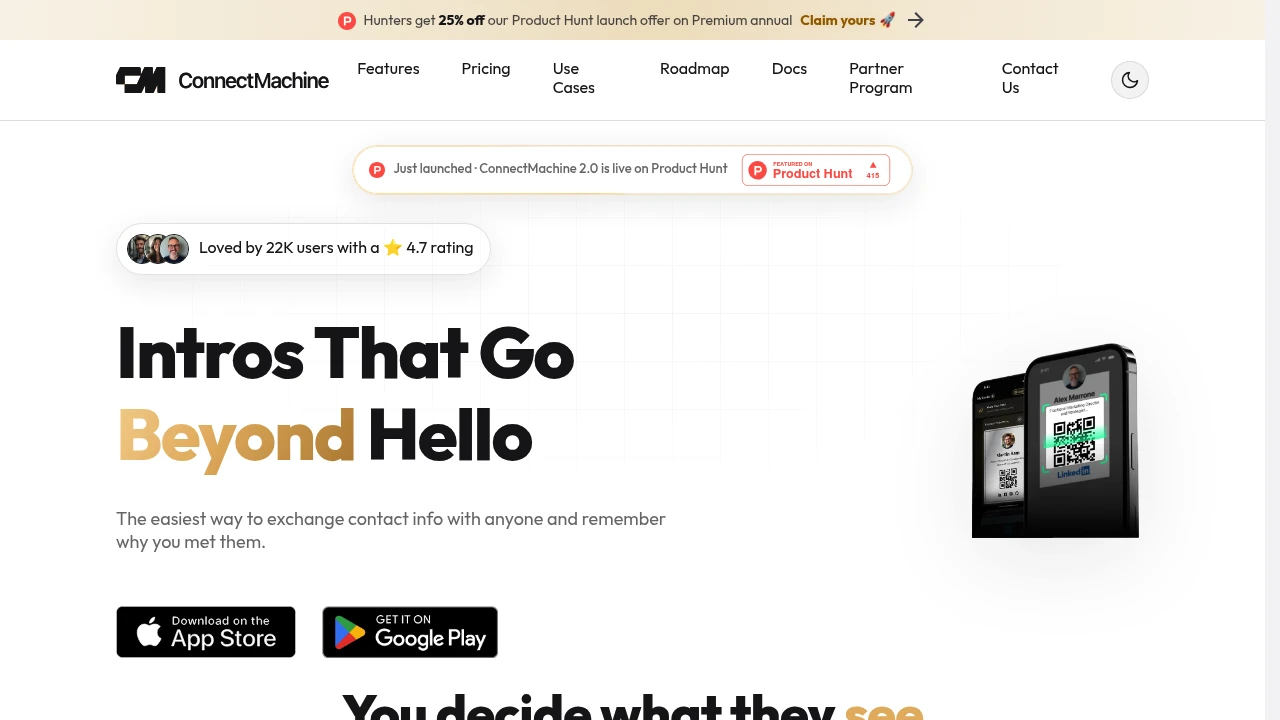 Screenshot of Connect Machine website