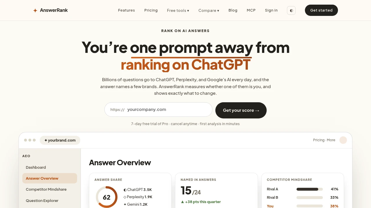 Screenshot of Answerrank website