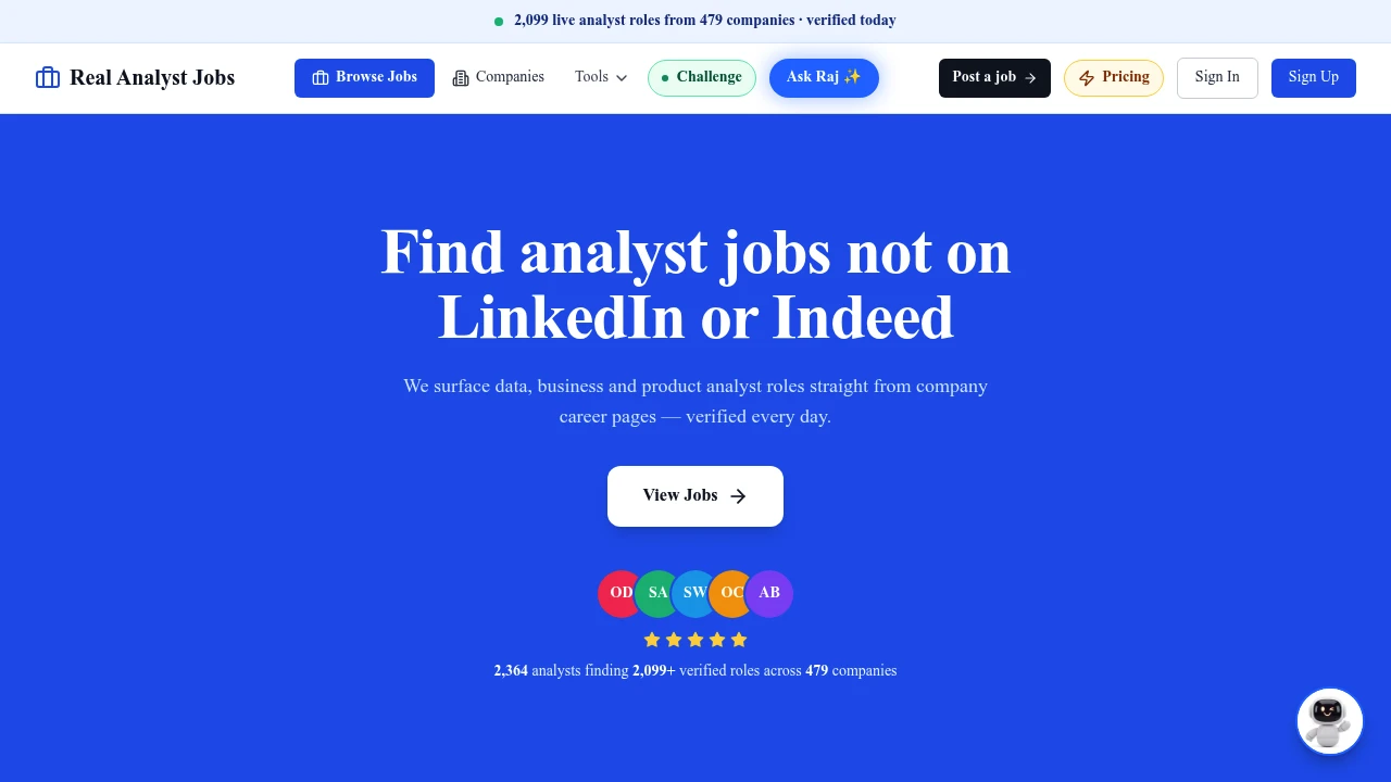Screenshot of Real Analyst Jobs website