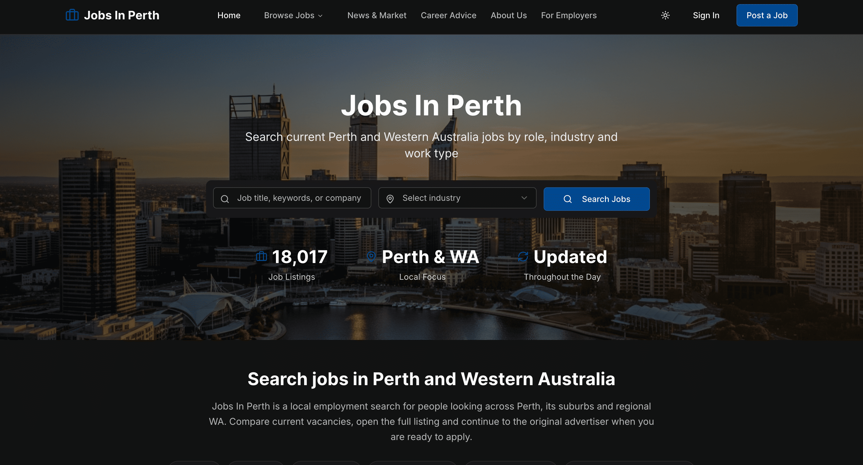 Screenshot of Jobs In Perth website