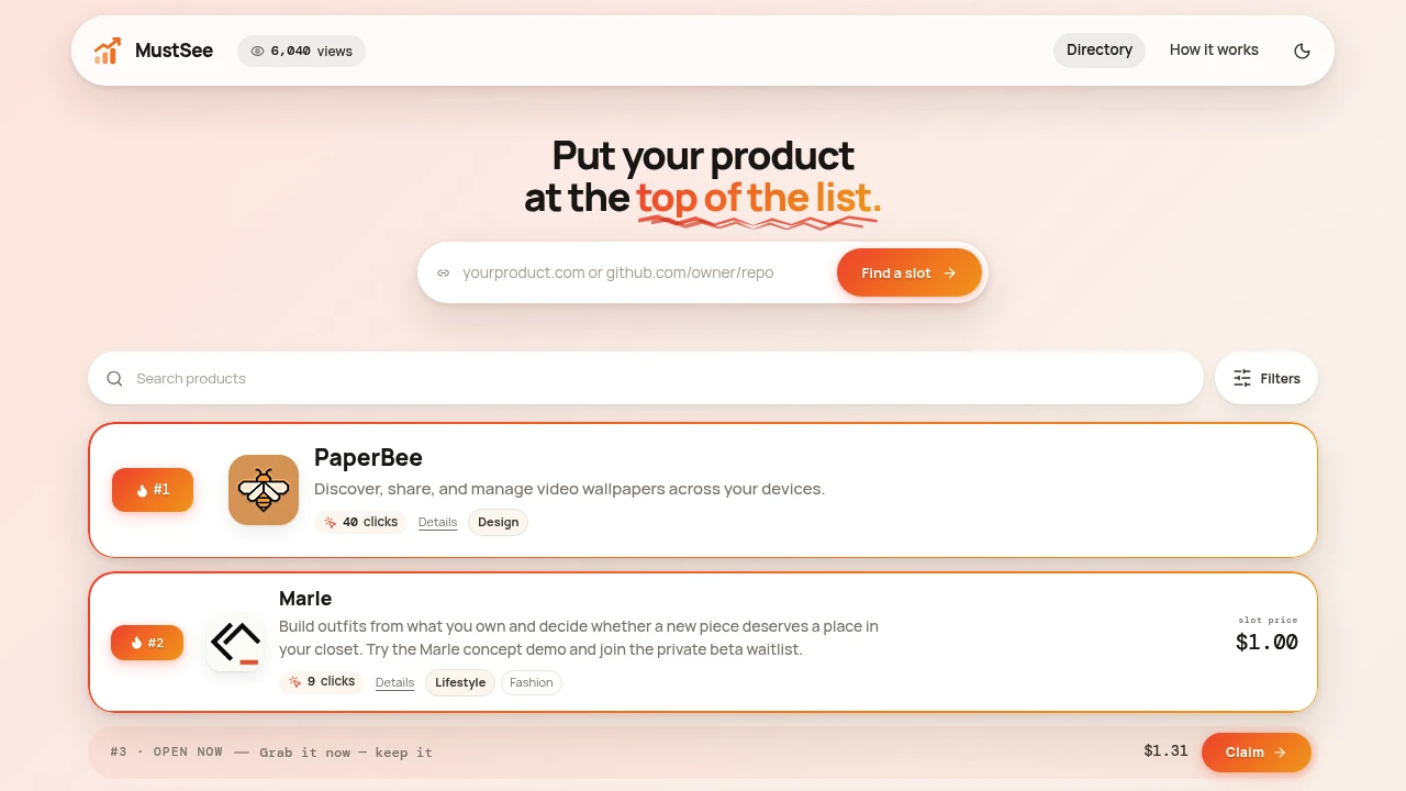 Screenshot of MustSee website
