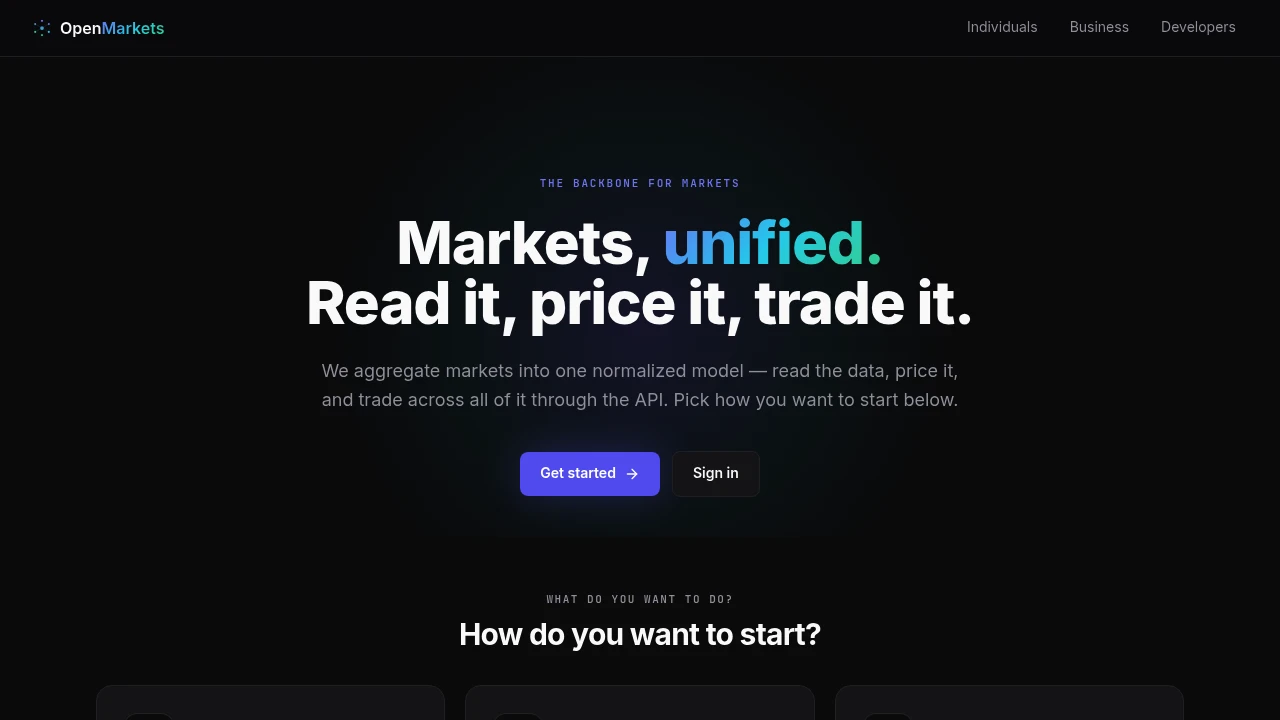 Screenshot of OpenMarkets website