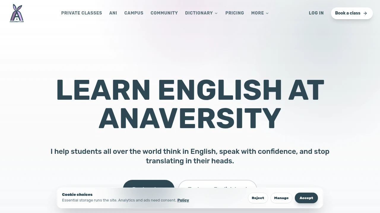 Screenshot of Anaversity website