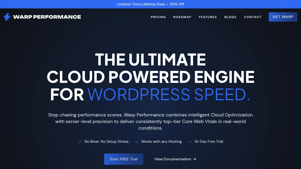 Screenshot of WARP Performance website