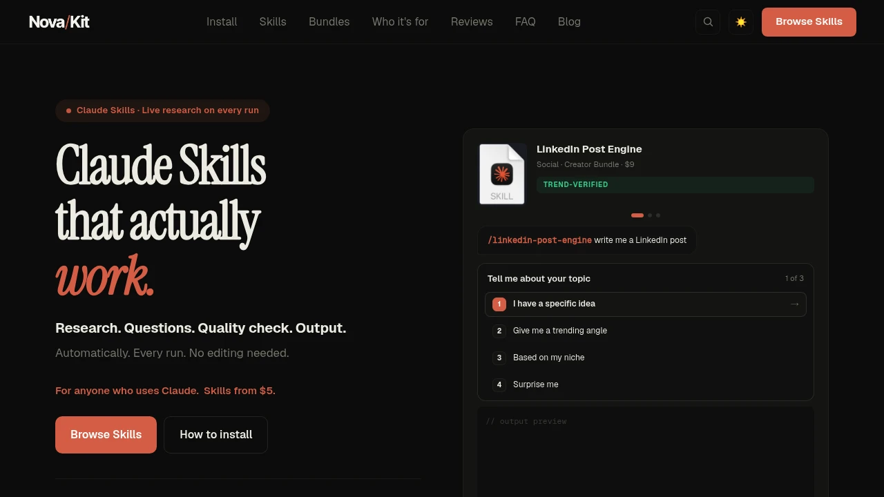 Screenshot of NovaKit website
