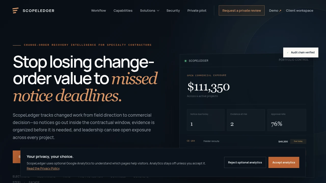 Screenshot of ScopeLedger website