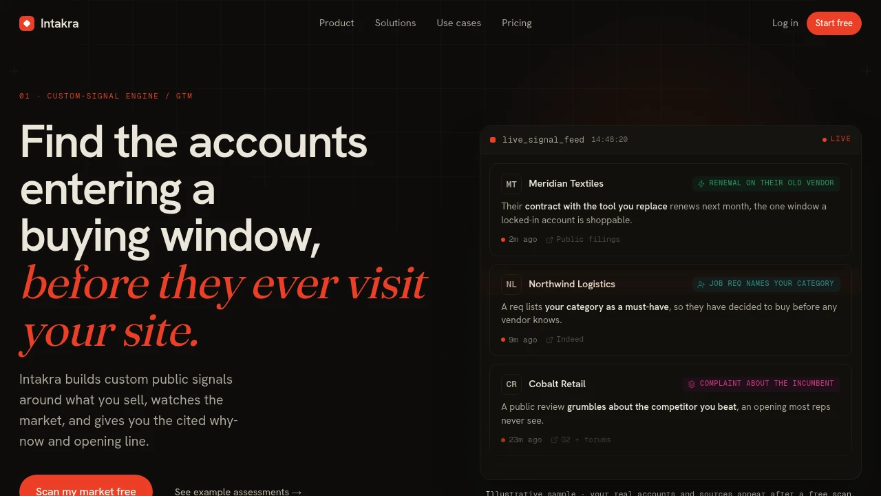 Screenshot of Intakra website