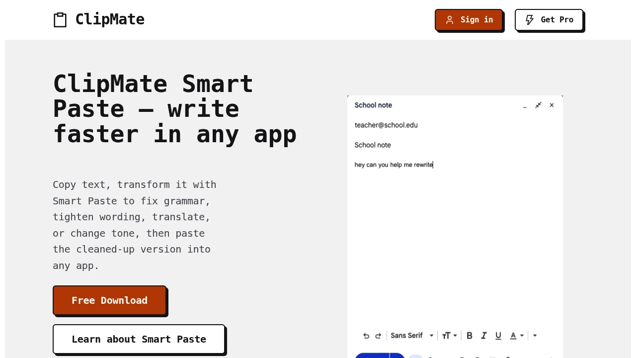 Screenshot of ClipMate website