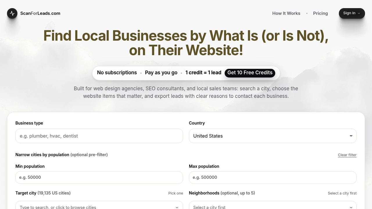 Screenshot of ScanForLeads website