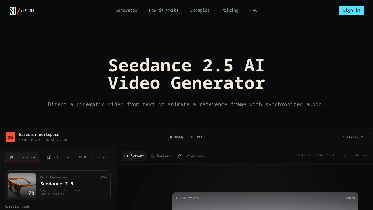 Screenshot of SD AI Studio website