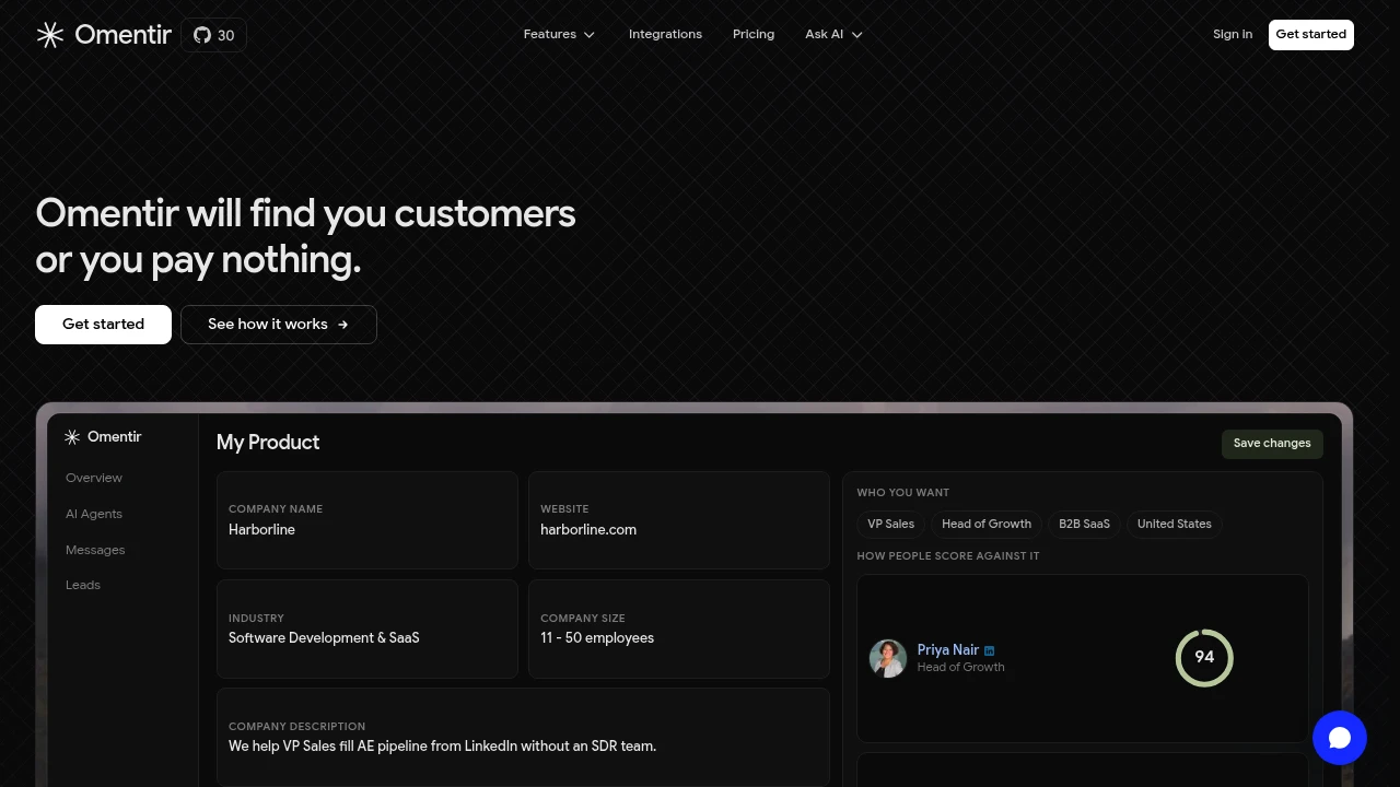 Screenshot of Omentir website