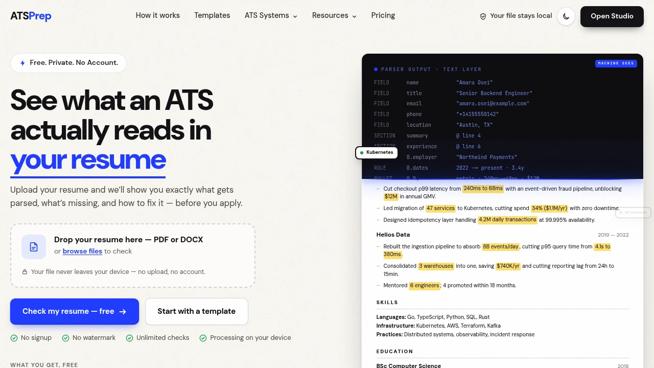 Screenshot of ATSPrep website