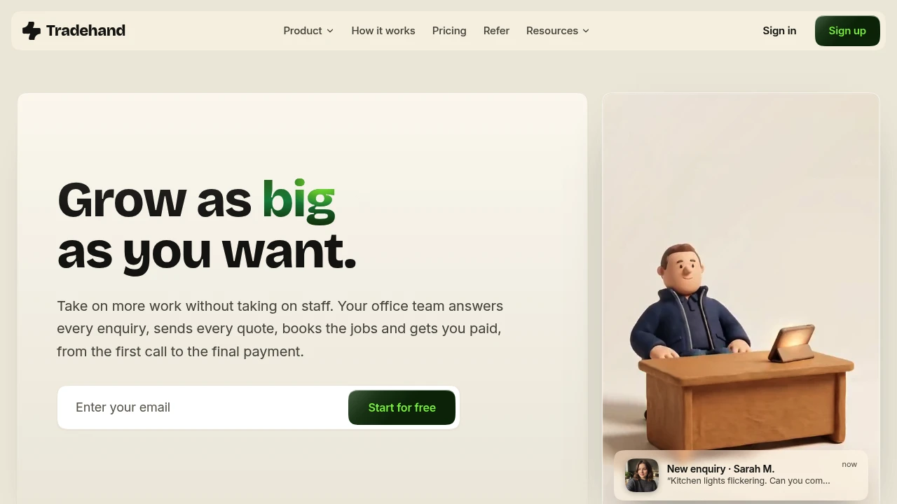 Screenshot of Tradehand website