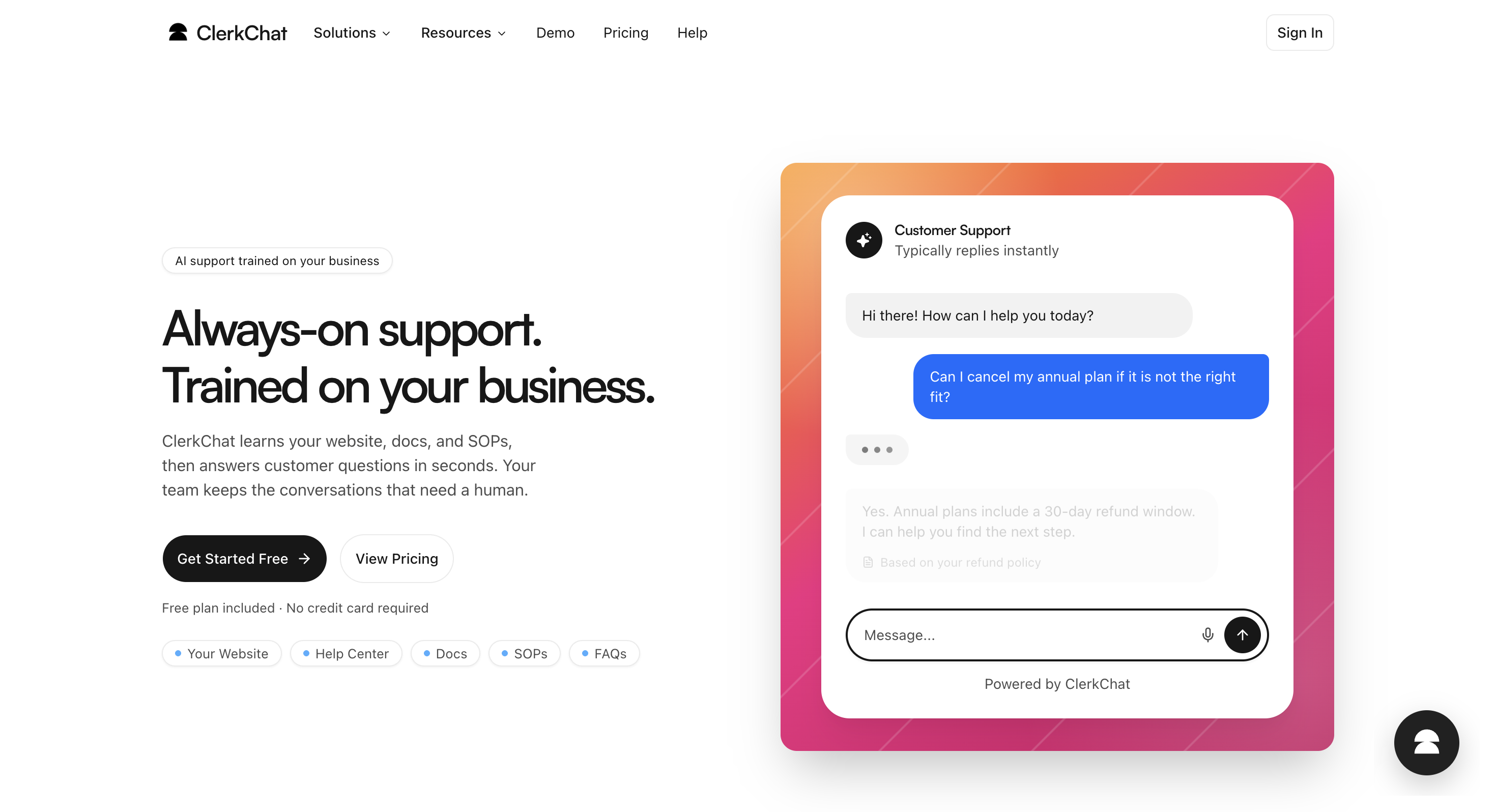 Screenshot of Clerkchat.co website