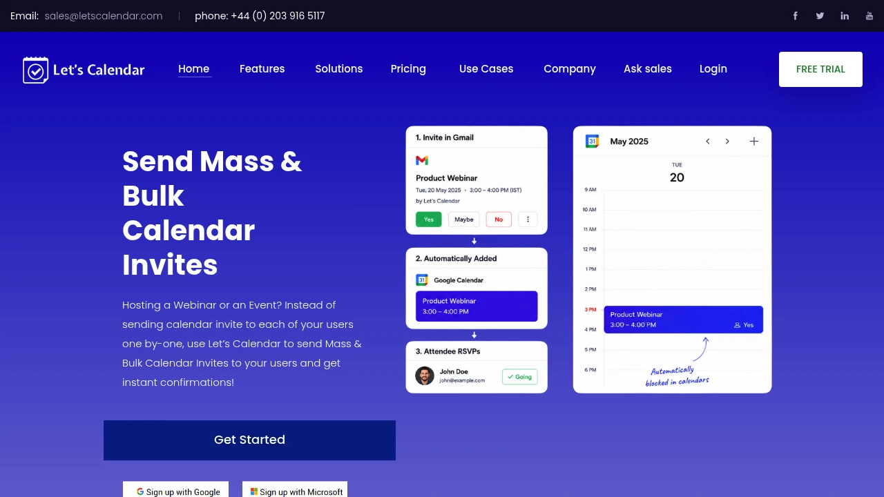 Screenshot of Let's Calendar website