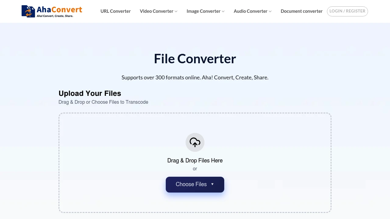 Screenshot of AhaConvert - Free File Converter website