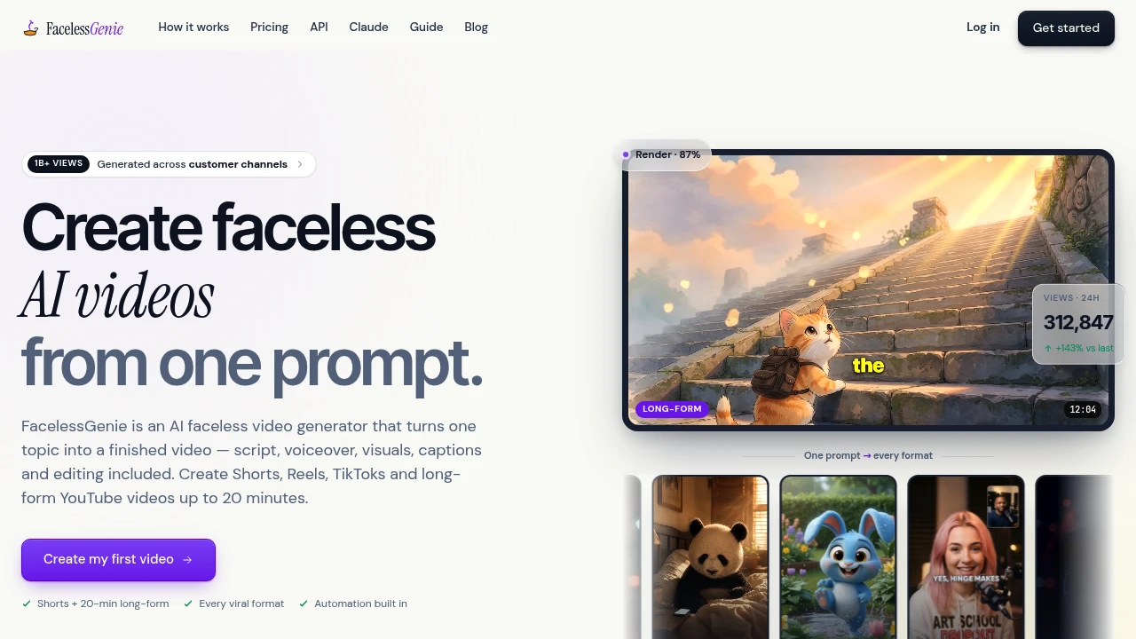 Screenshot of FacelessGenie website