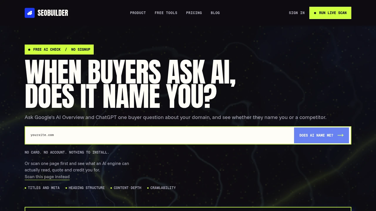Screenshot of SEOBuilder website