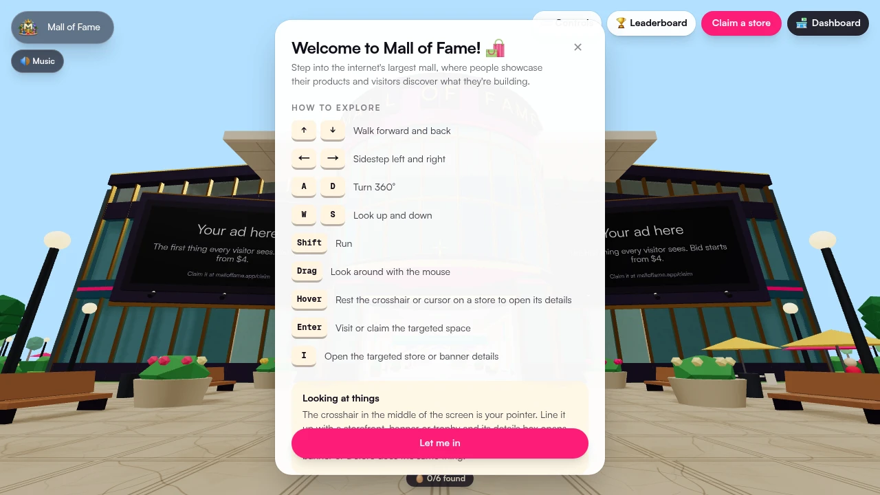 Screenshot of Mall of Fame website