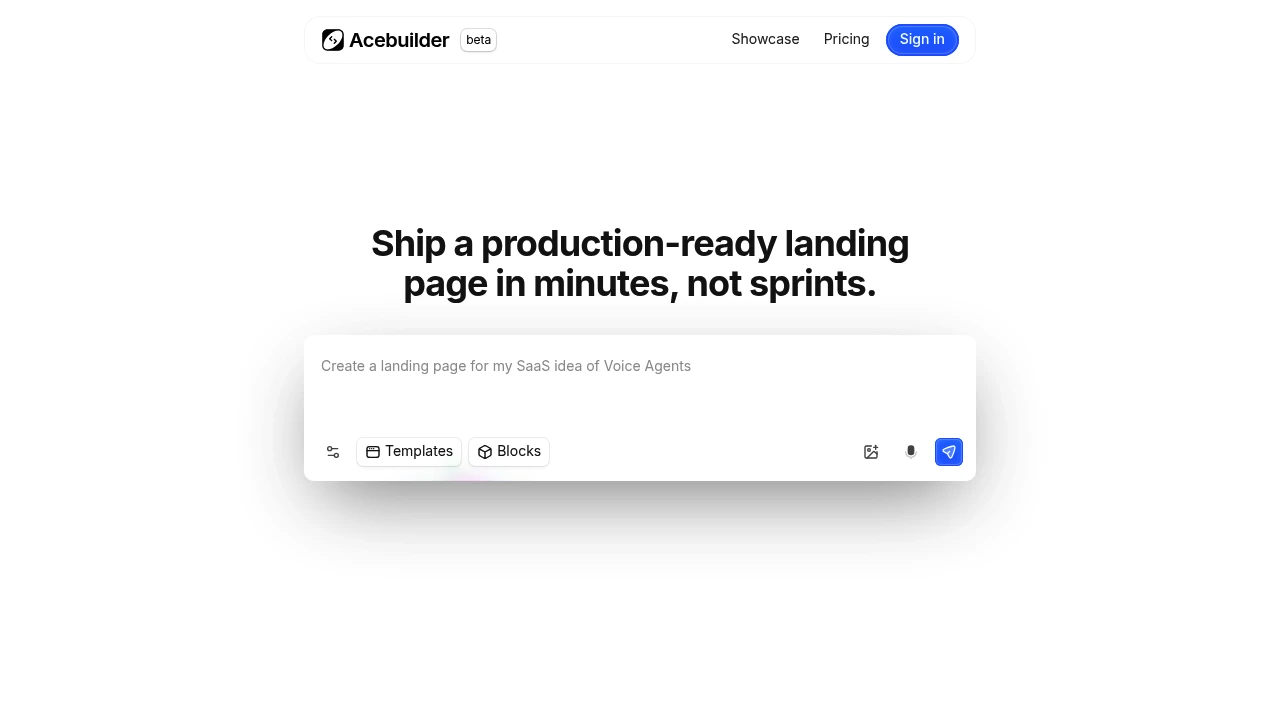 Screenshot of Acebuilder website