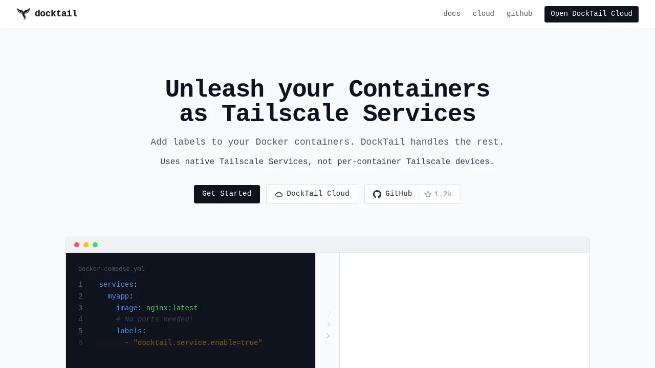 Screenshot of DockTail website