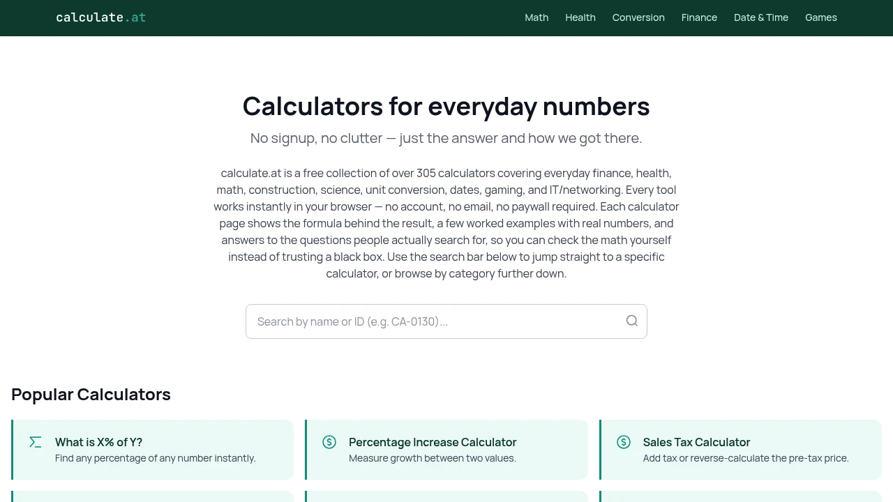 Screenshot of calculate.at website