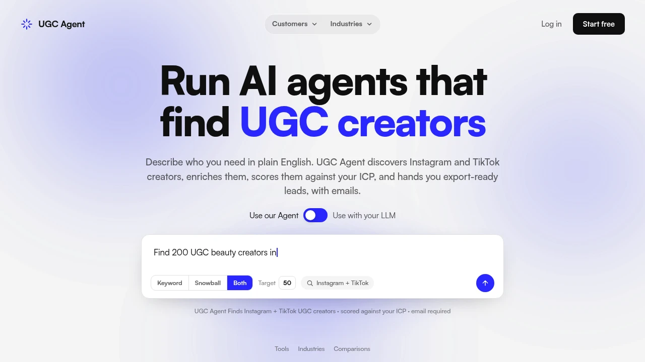 Screenshot of UGC Agent website