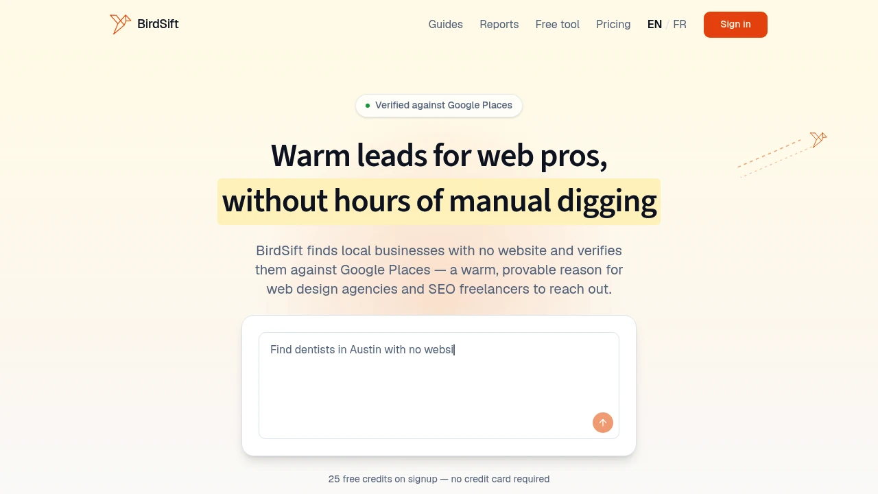 Screenshot of BirdSift website