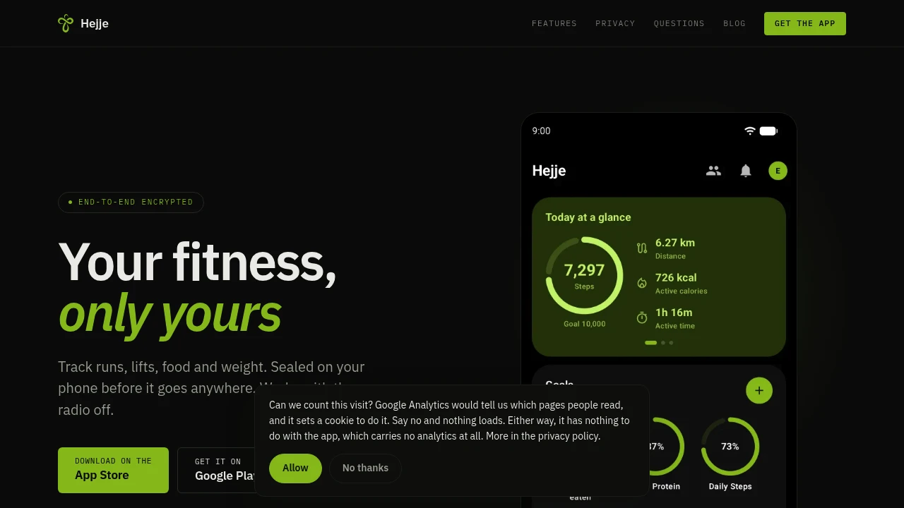 Screenshot of Hejje website