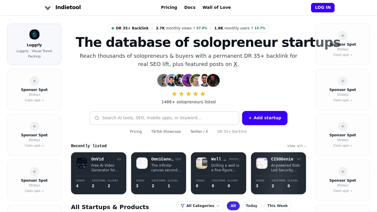 Screenshot of Indietool website